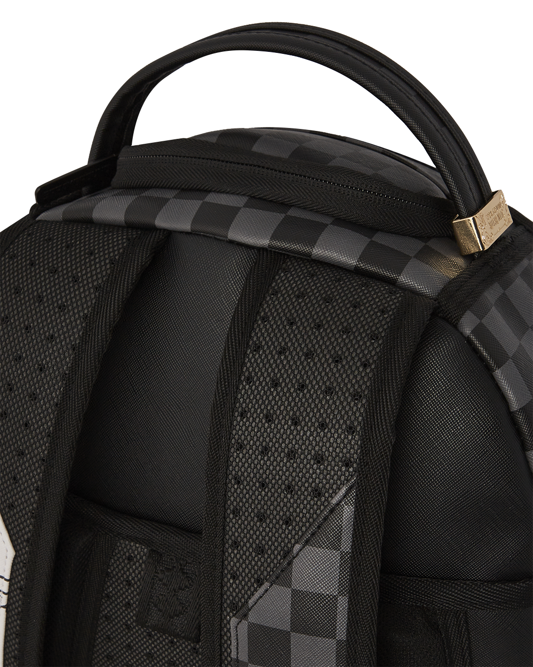 Front view of Franklin Sharks faux leather backpack in an urban setting.