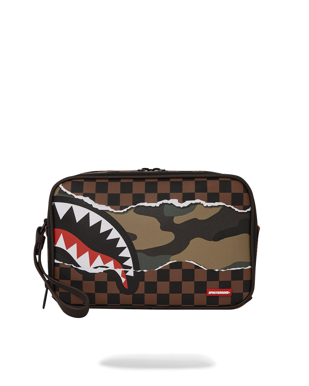 Top-down shot of the black crossbody bag on a wooden table with travel items