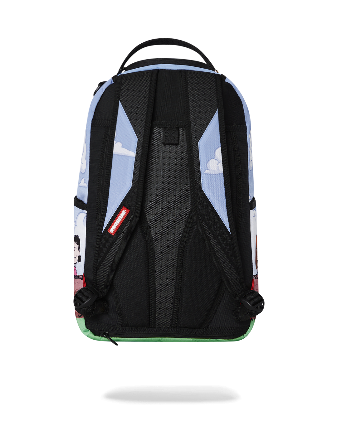 Sprayground Peanuts Fam Deluxe Backpack front view with multiple pockets