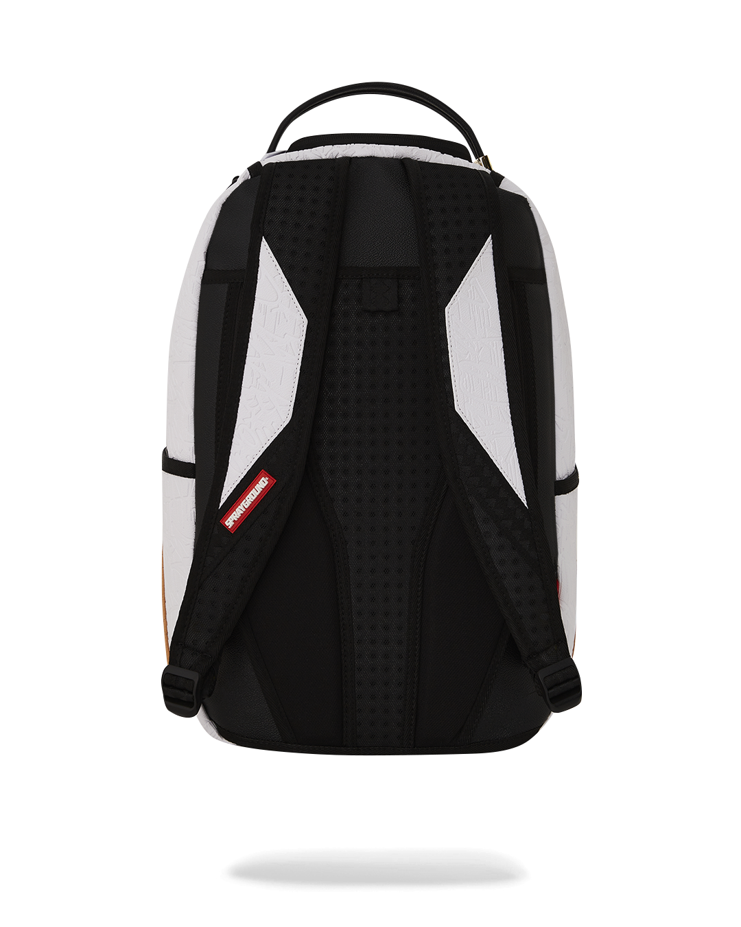 Front view of the faux leather backpack showcasing gold zippers and spacious compartments