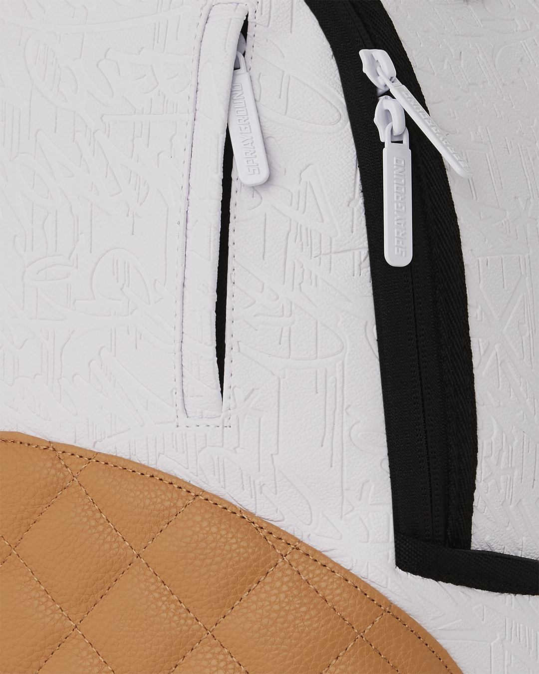 Front view of the faux leather backpack showcasing gold zippers and spacious compartments