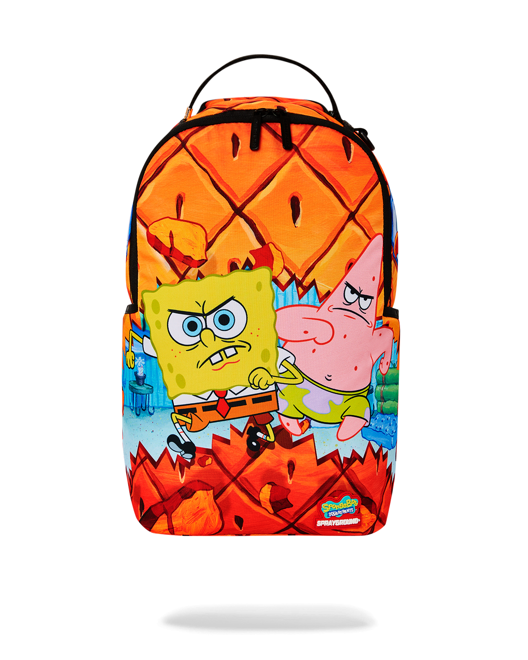 Spongebob Sprayground backpack with front zipper pocket and side pockets