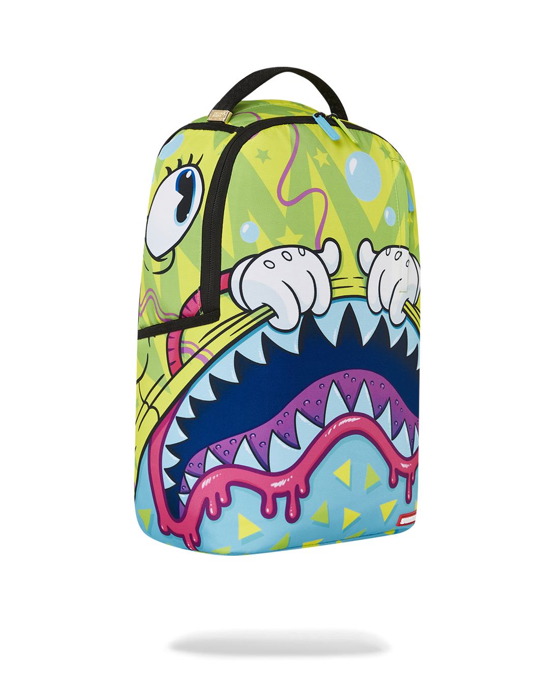 Side view featuring adjustable straps and gold hardware of the backpack.