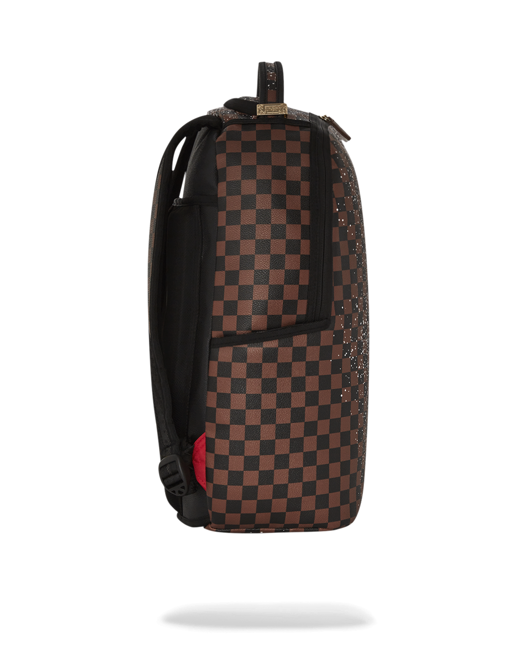 Interior view of the backpack, highlighting the velour laptop compartment and mesh organizer.