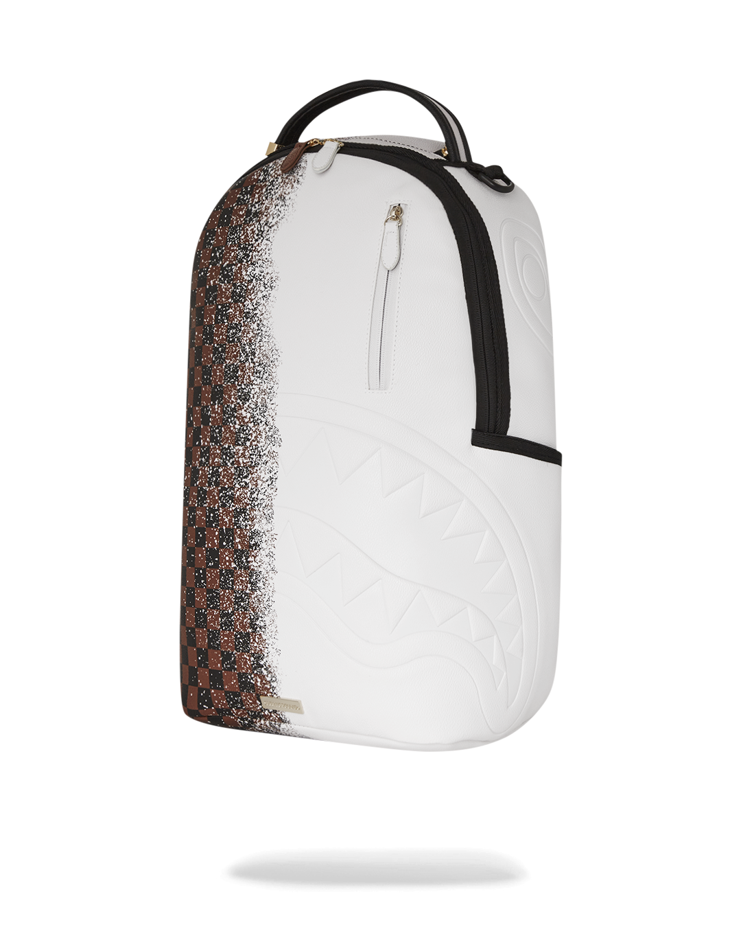 Interior view of the backpack, highlighting the velour laptop compartment and mesh organizer.