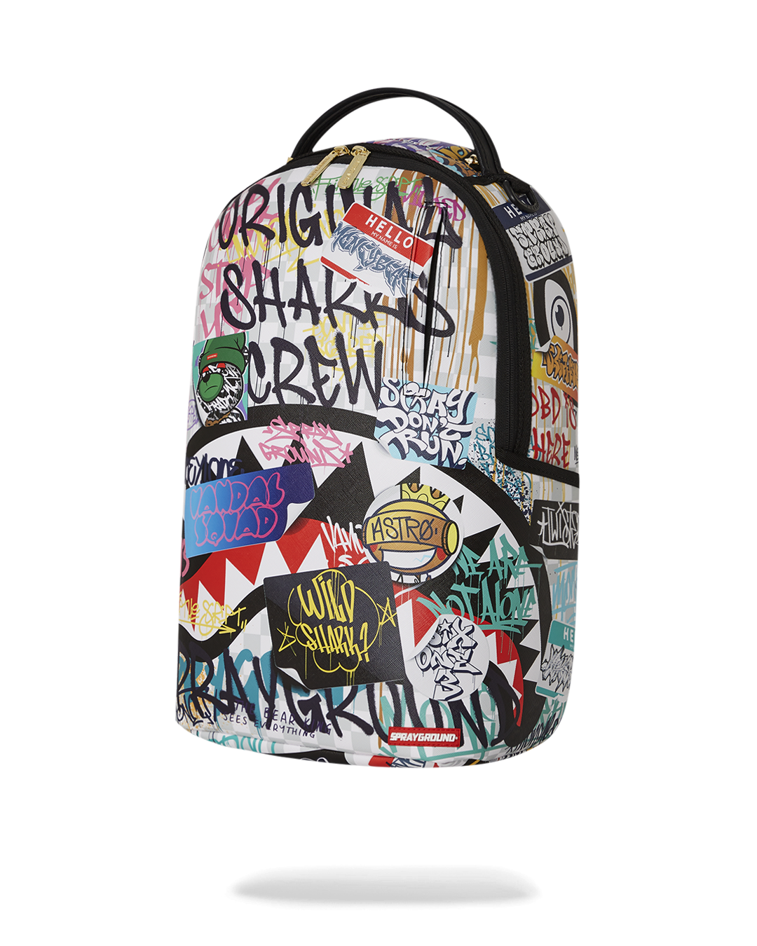 Side view of the faux leather backpack with side pockets and stylish hardware