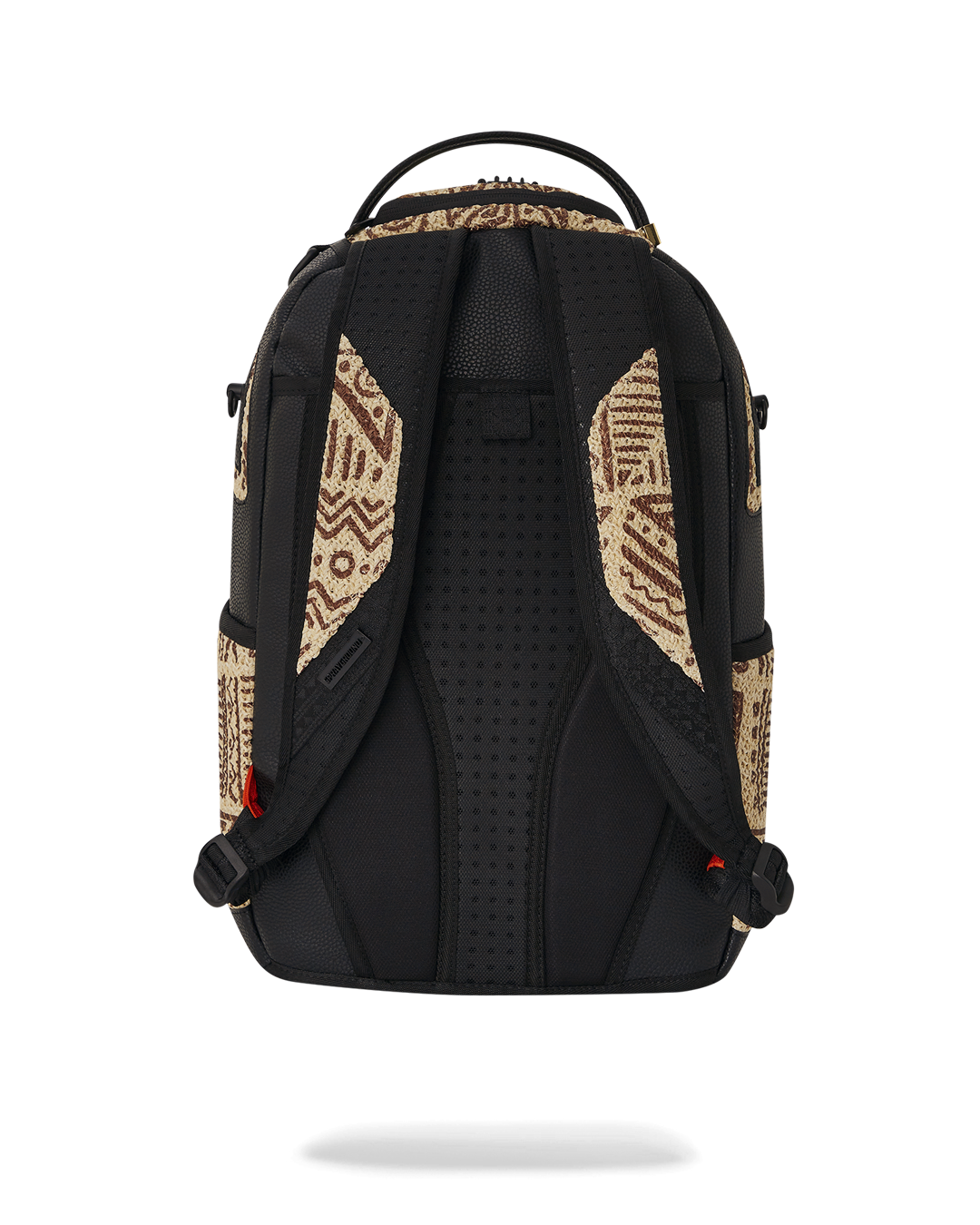 Sprayground A.I. PALM MIRAGE SHARK backpack front view with block printed raffia