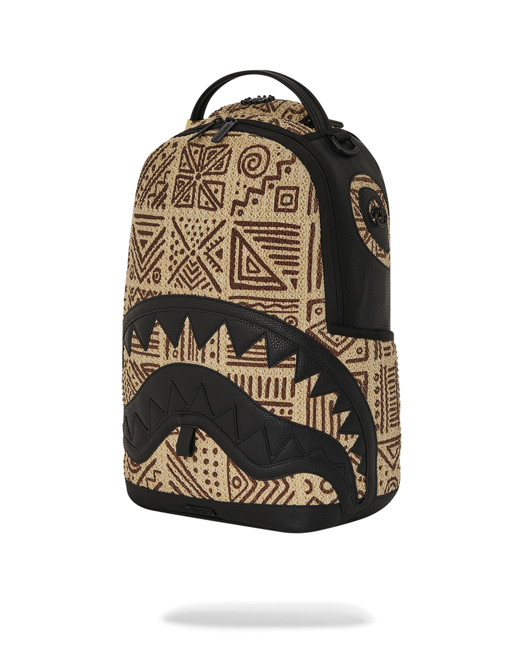 Sprayground clear backpack details with gold zippers and metal Sprayground Authentic badge