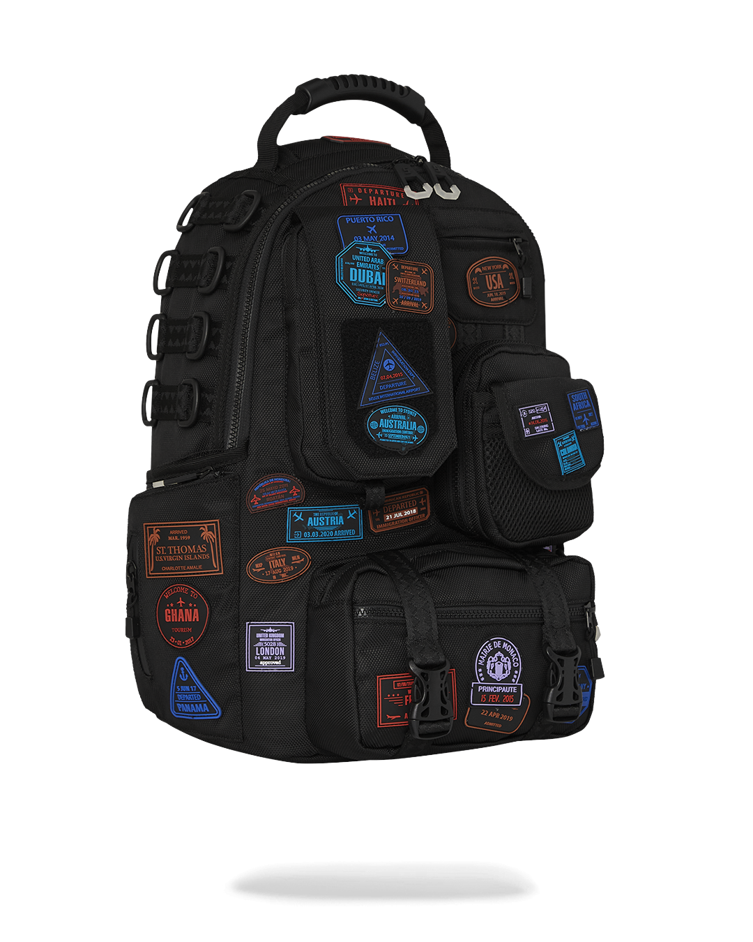 Back view of the backpack with adjustable straps and luggage sleeve