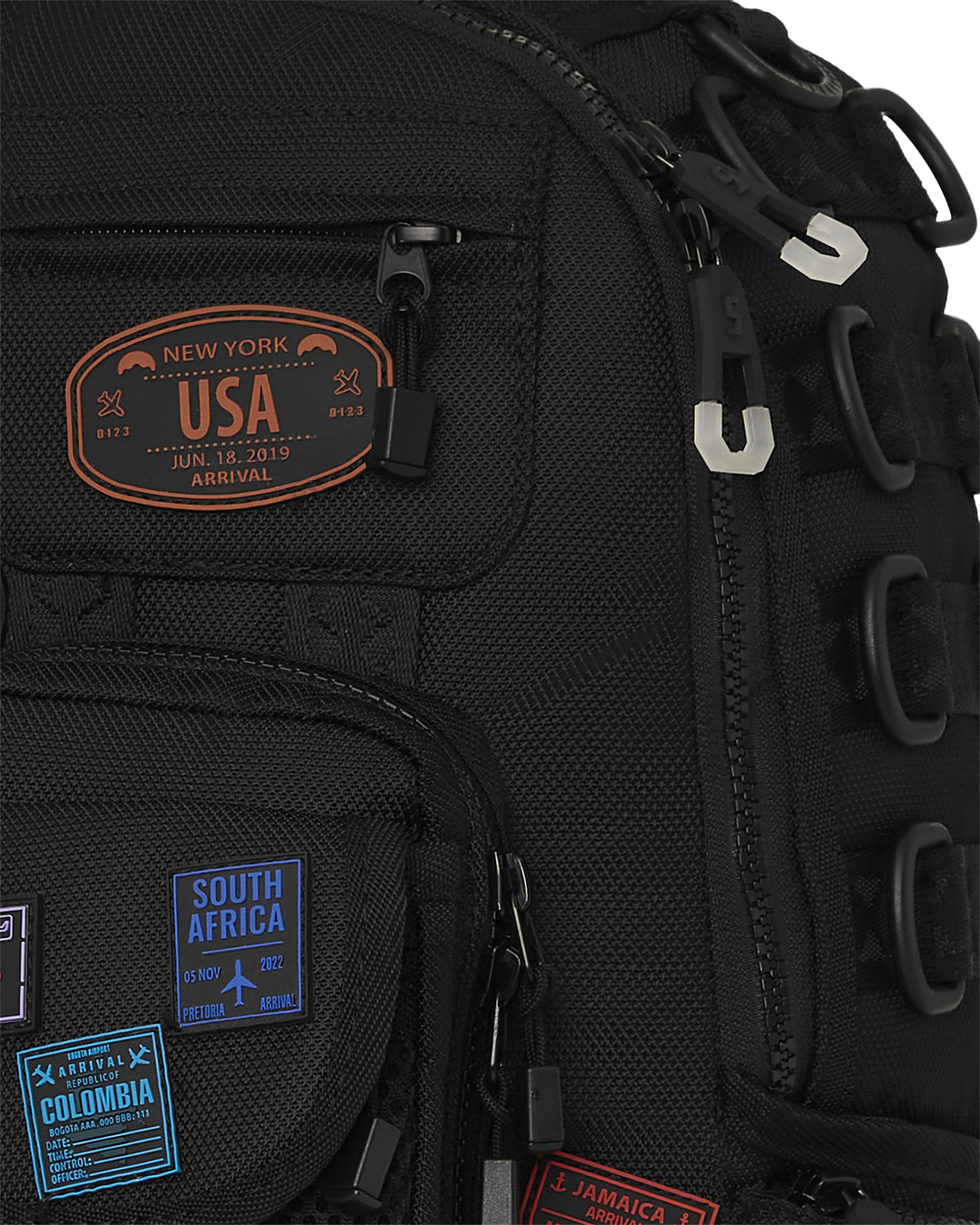 Back view of the backpack with adjustable straps and luggage sleeve