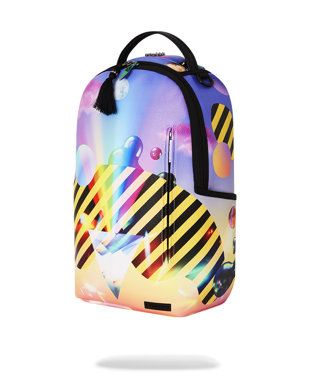 Close-up of the A.I. backpacks ergonomic straps and iridescent hardware.