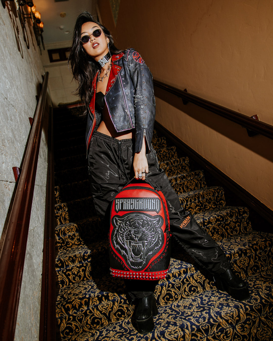 Interior view of the travelers backpack with laptop compartment and organizers.