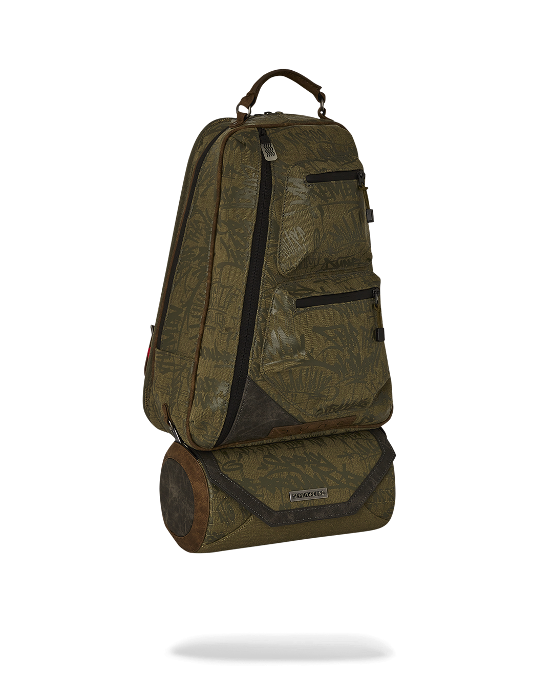 Top view of backpack interior showing mesh compartment and rugged stitching