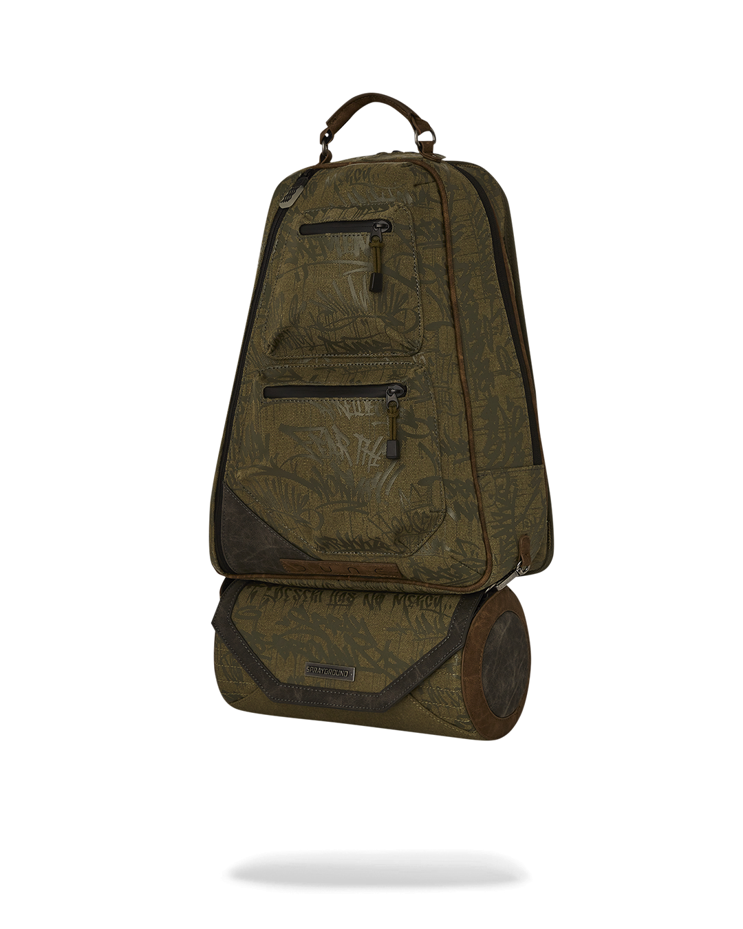 Top view of backpack interior showing mesh compartment and rugged stitching