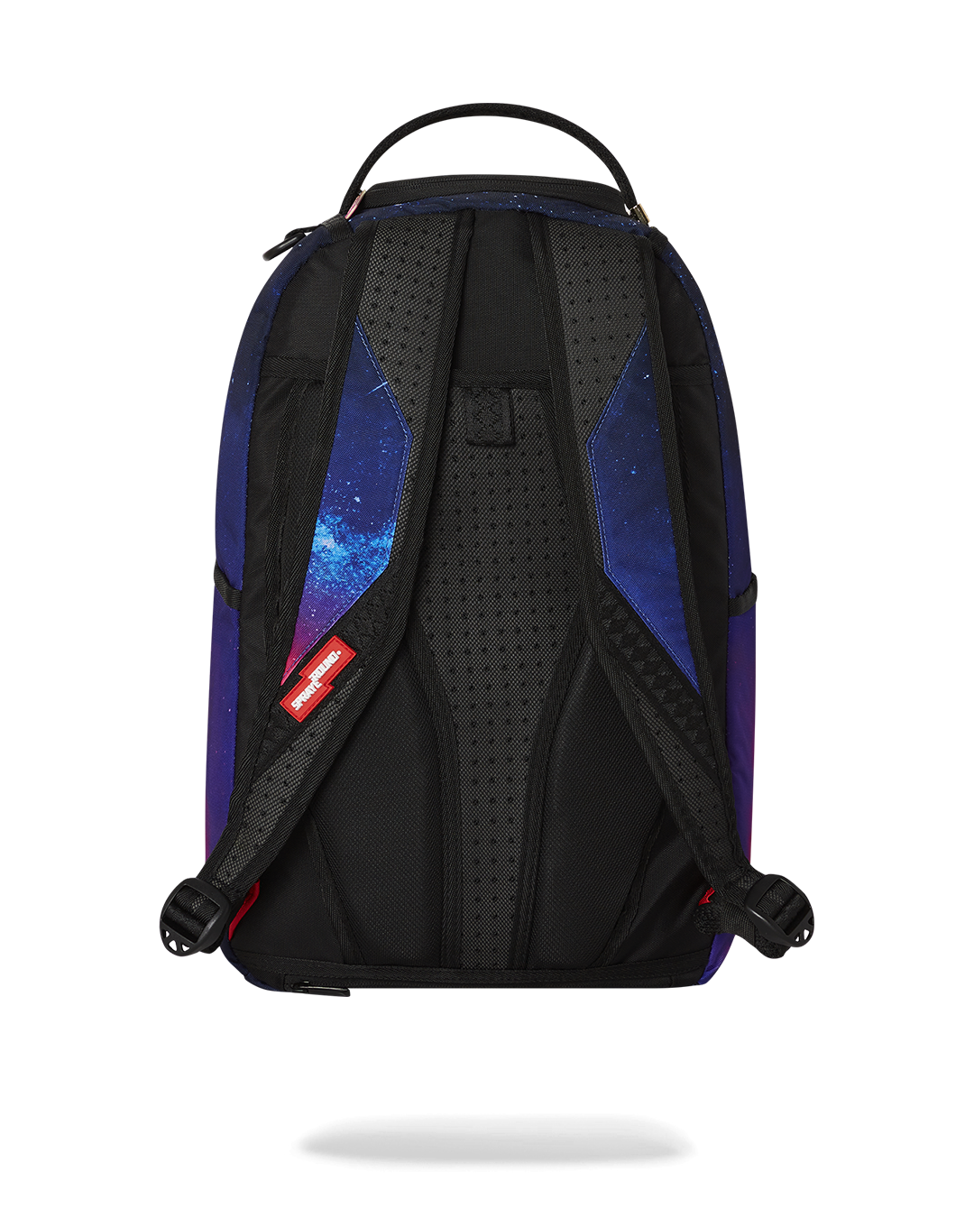 MOONDIVER Infinite Suns backpack front view, showcasing the front zipper pocket and Sprayground Authentic badge