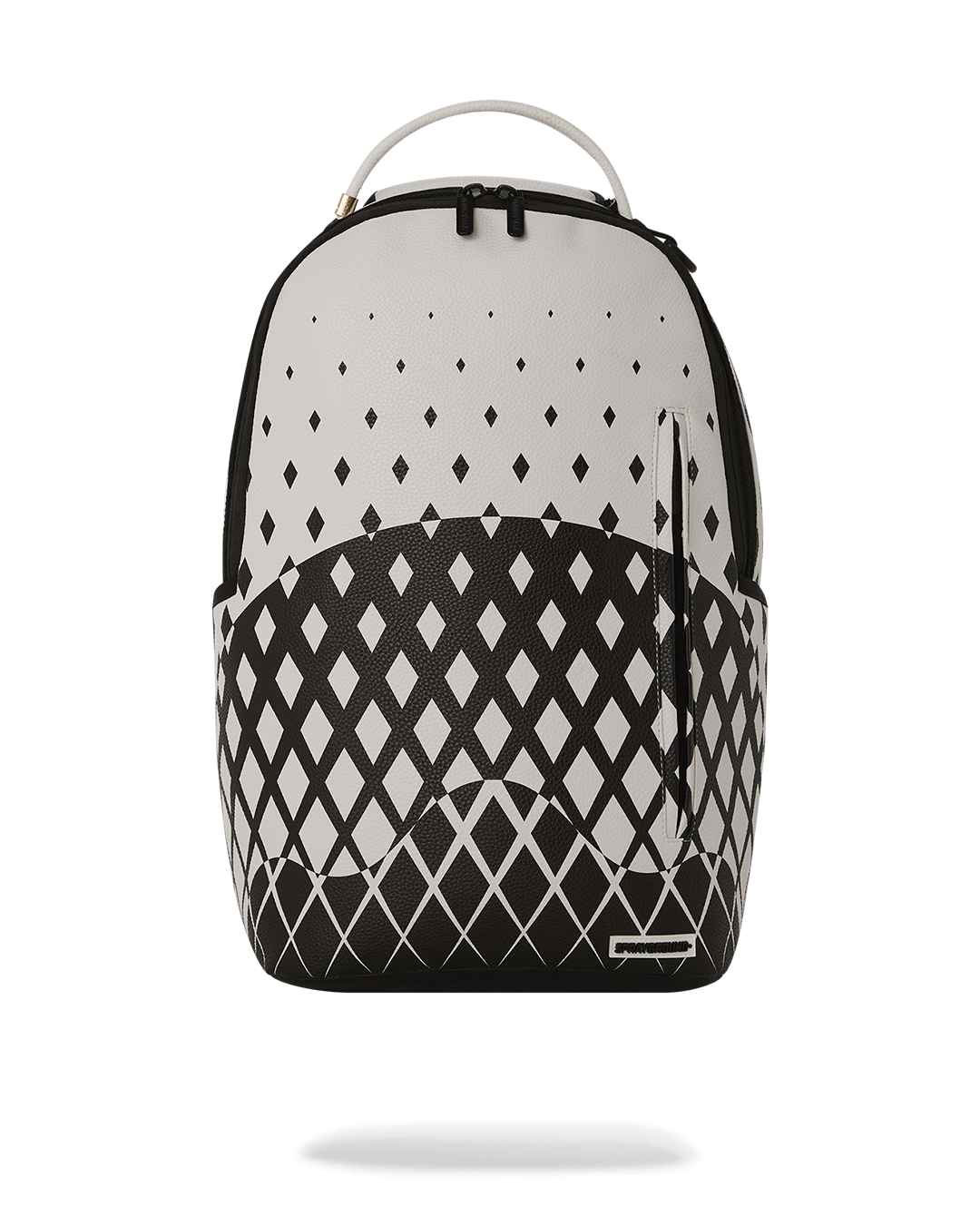 DLXV faux leather backpack worn casually over one shoulder in urban setting