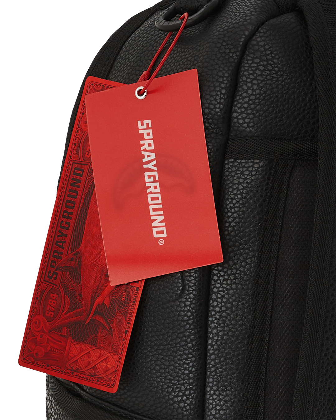 DLXV faux leather backpack front view with gold zippers and badge
