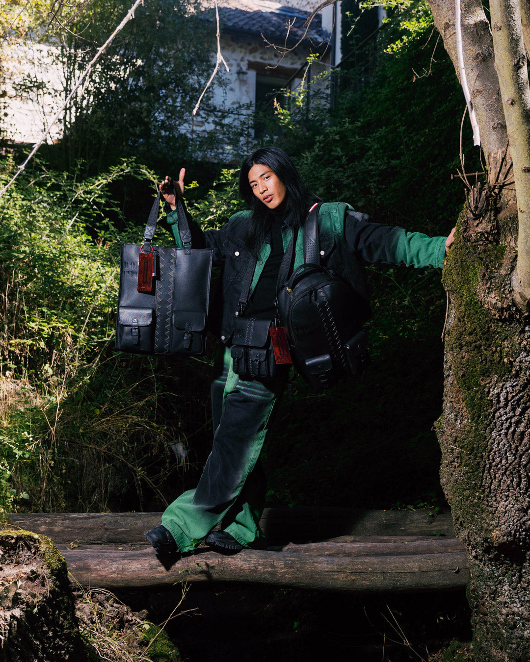 Side angle of the backpack highlighting adjustable straps and velour sunglass compartment