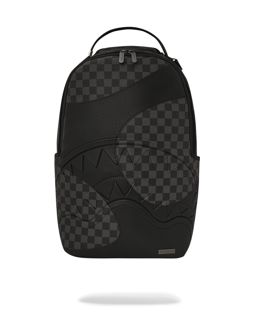 Close-up of Ghost Wave backpack's faux leather texture and gold zippers