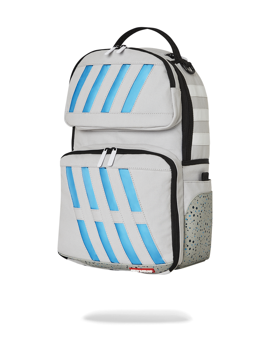 Backpack being worn with LED lights illuminating the design