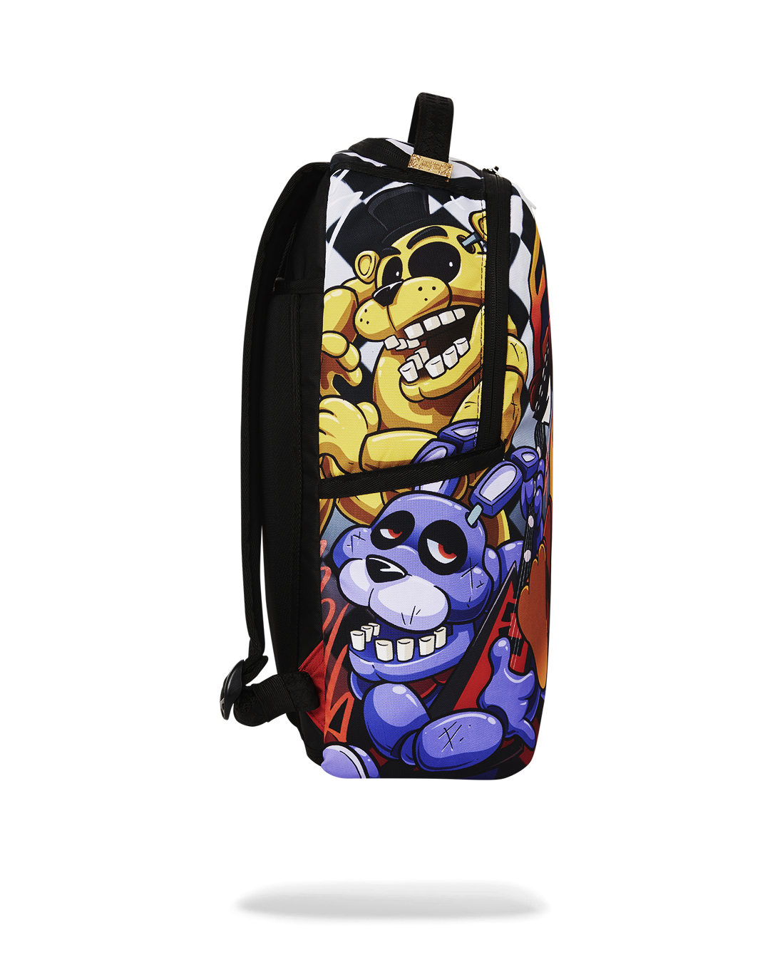 Side angle showing ergonomic padding and luggage sleeve for travel