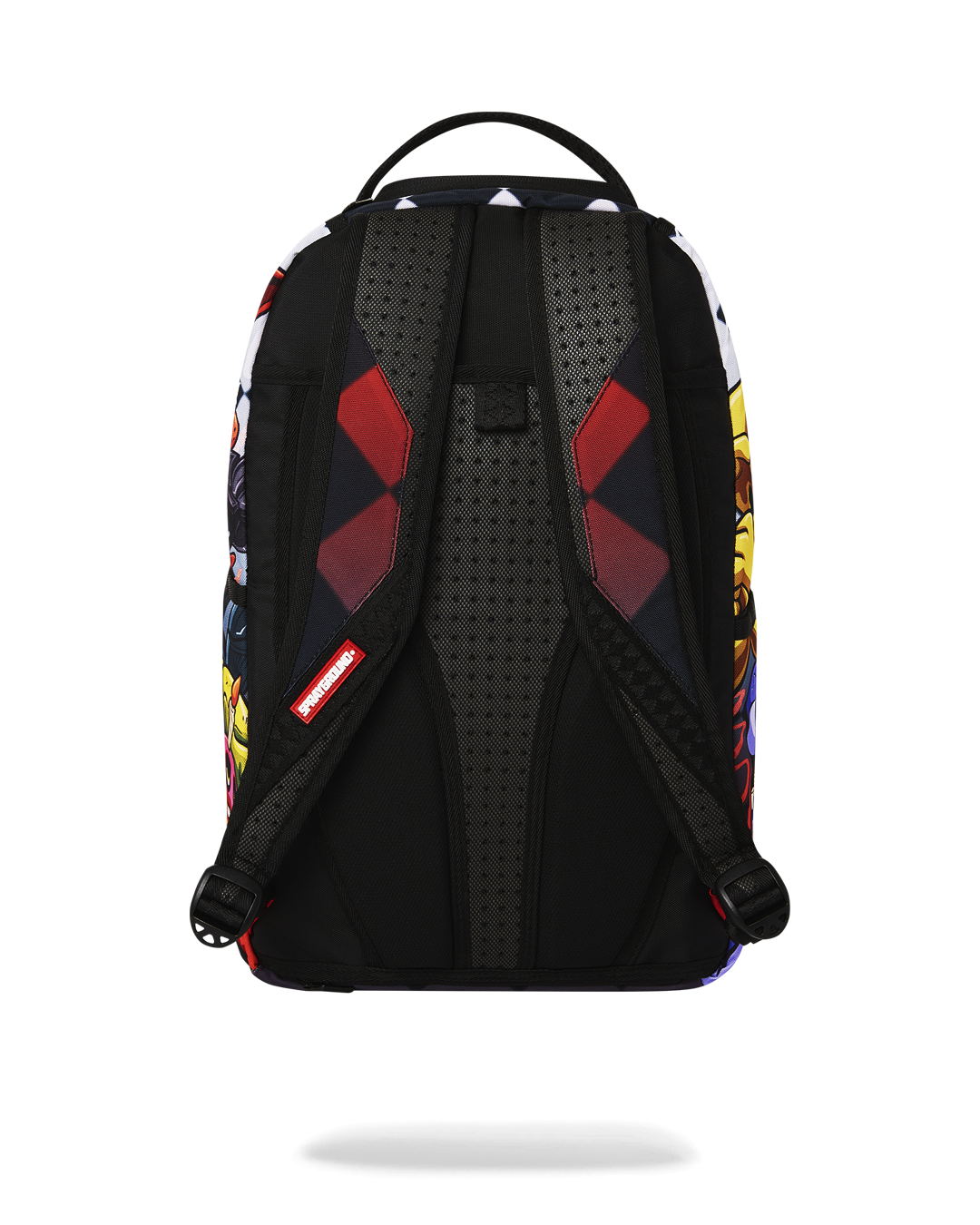 Sprayground FNAF backpack front view with zippered pockets and bold print