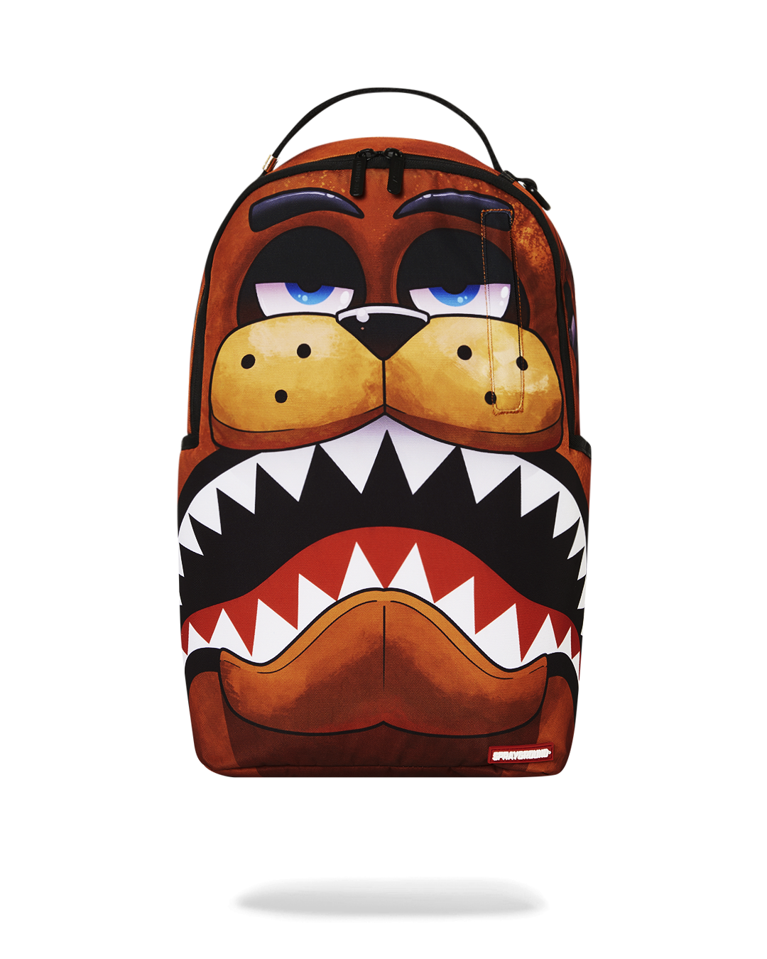 Front view of the Freddy backpack with Five Nights at Freddy's graphics