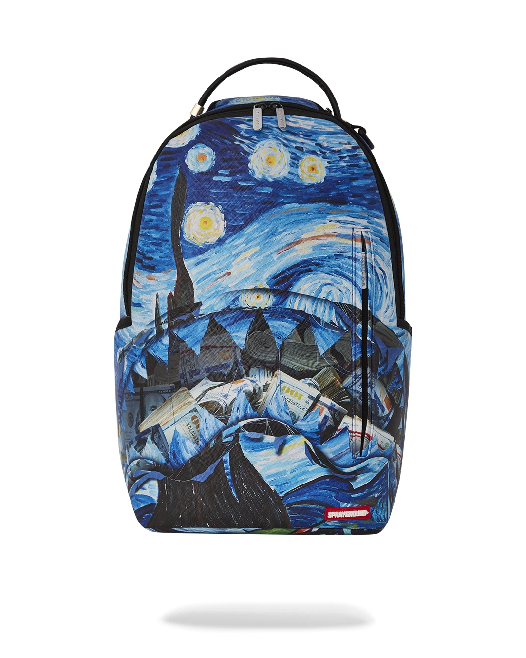Luxury faux leather backpack with front zipper pocket and side pockets, ideal for daily use.