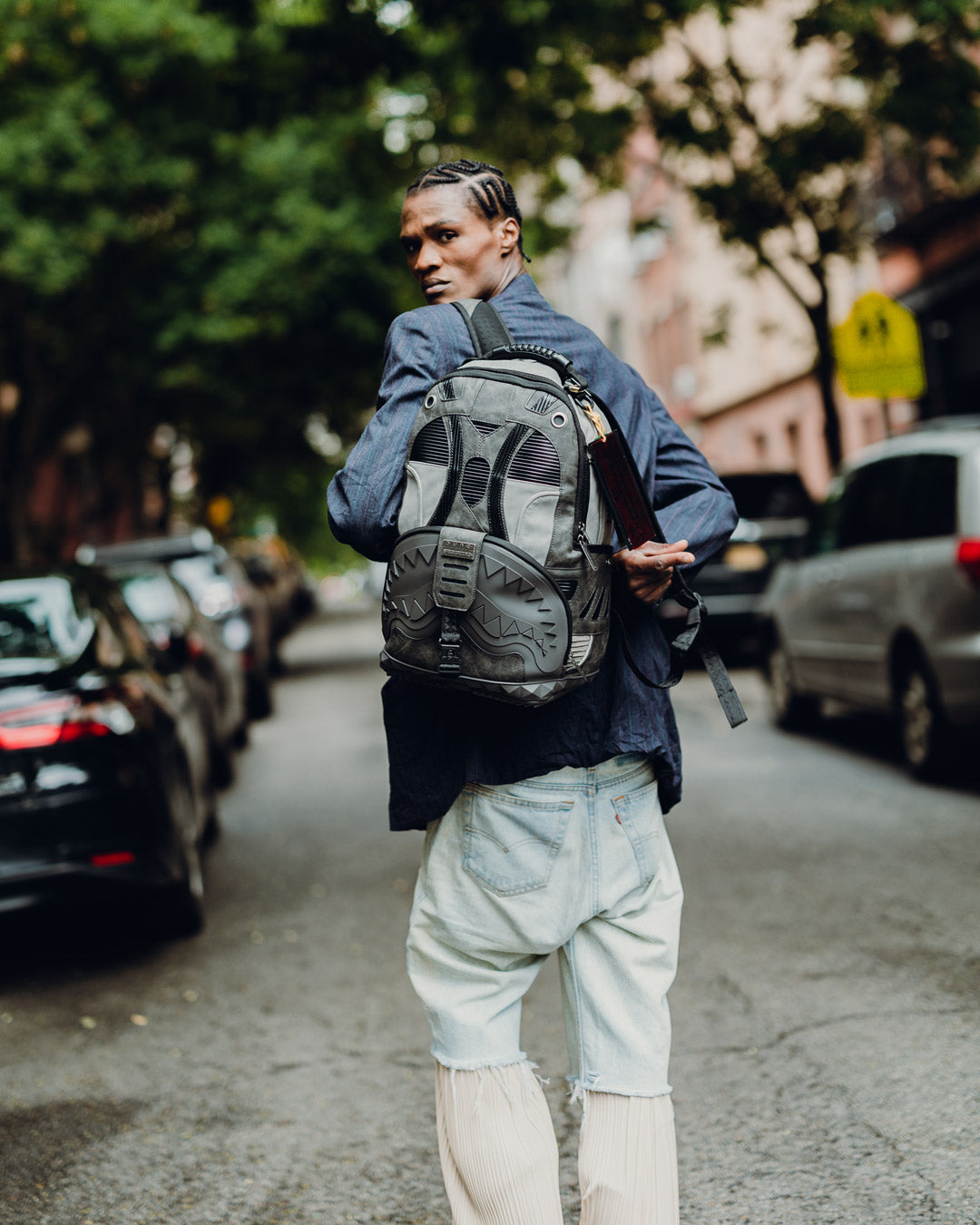 Dune Stillsuit Shark Backpack interior with separate velour laptop compartment