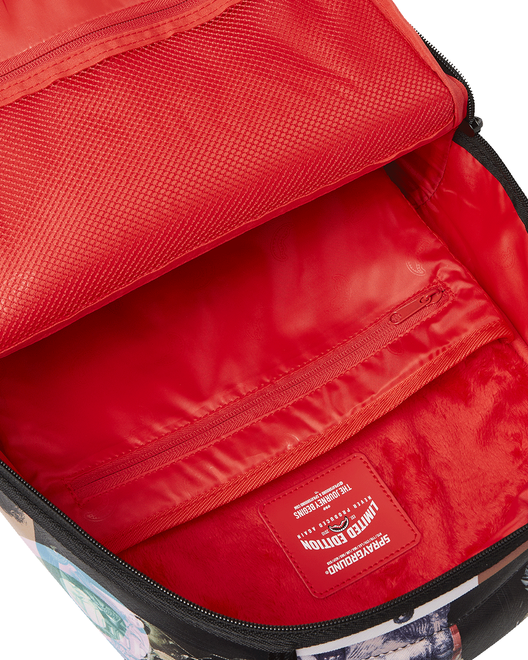 Front view of the Dune collab faux leather backpack showing its sleek exterior and gold zippers