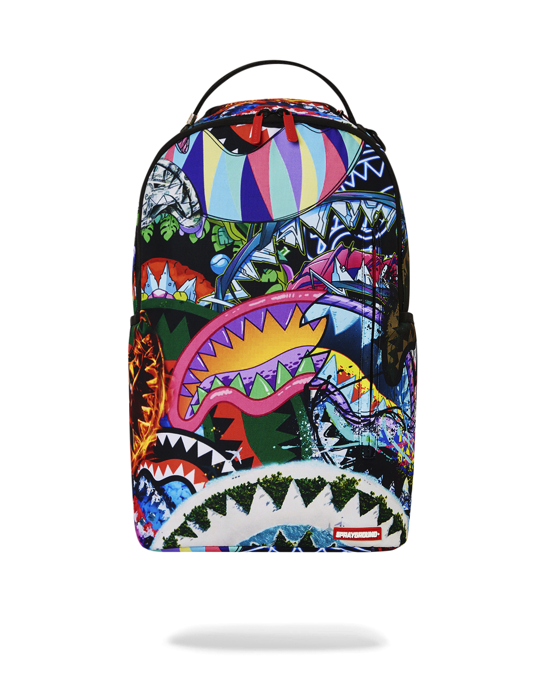 Sprayground DLXSR backpack with laptop compartment and multiple pockets, ideal for travel.
