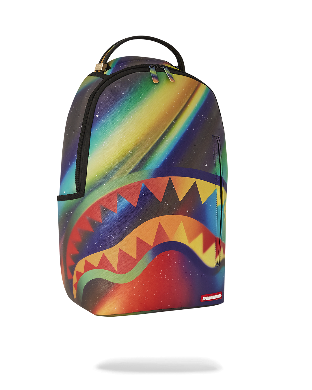 Backpack open to reveal interior organizer pockets and laptop compartment