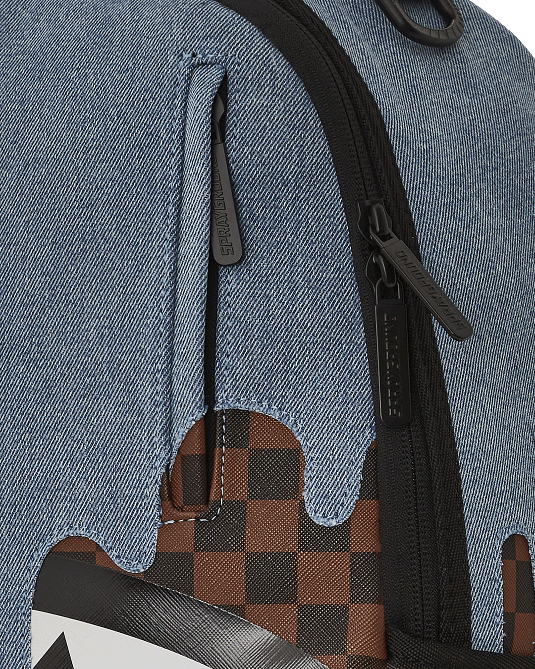 Top angle of laptop backpack revealing separate sunglass compartment and organizer