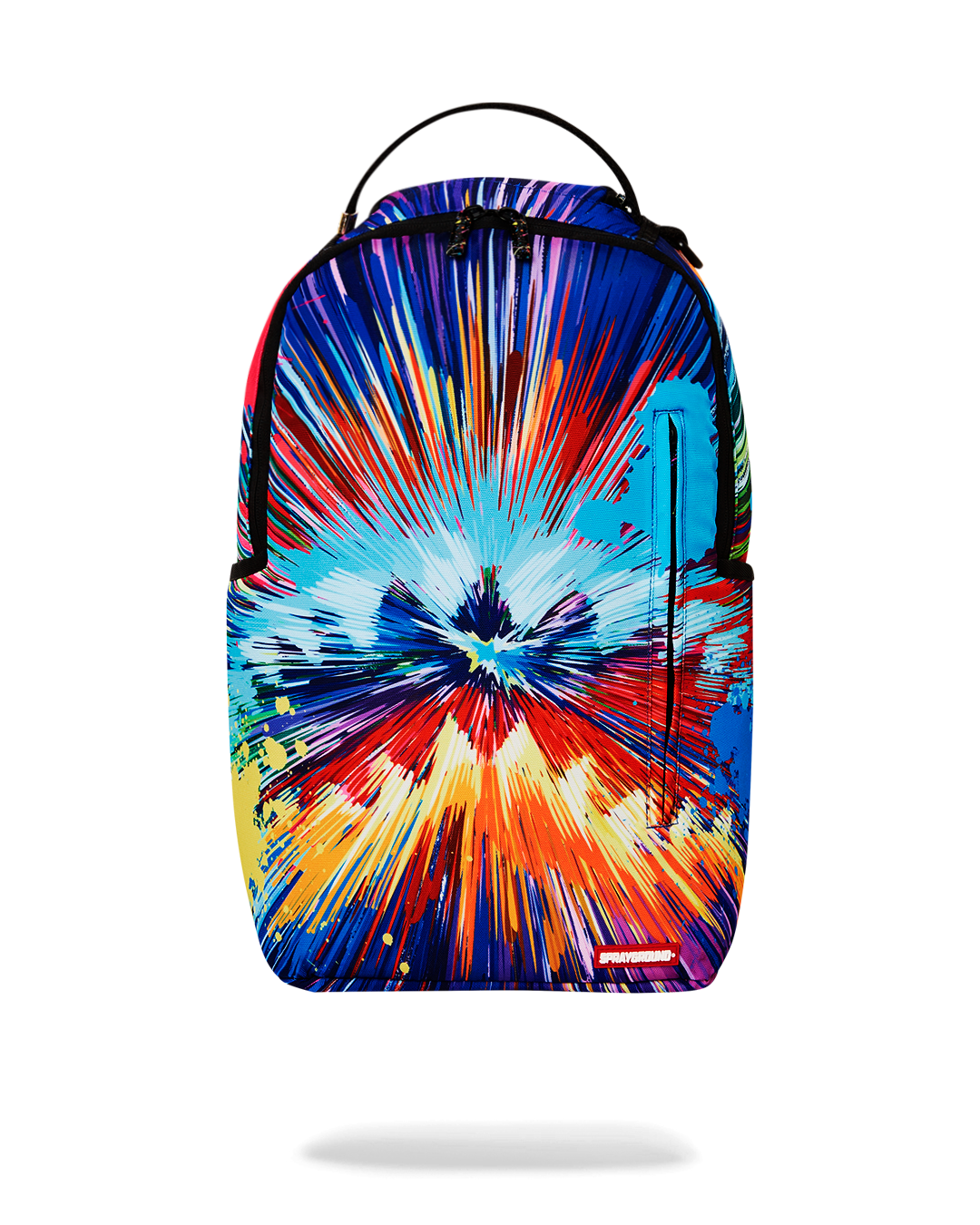 Front view of Vivid Adventure Designer Backpack showcasing side pockets.