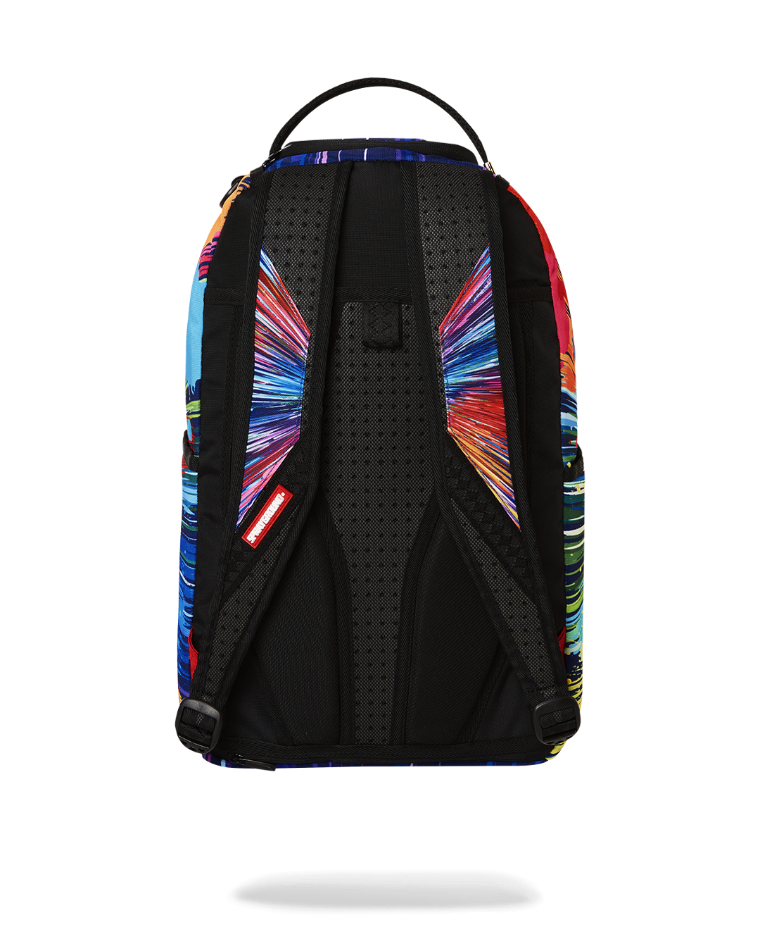 Front view of Vivid Adventure Designer Backpack showcasing side pockets.