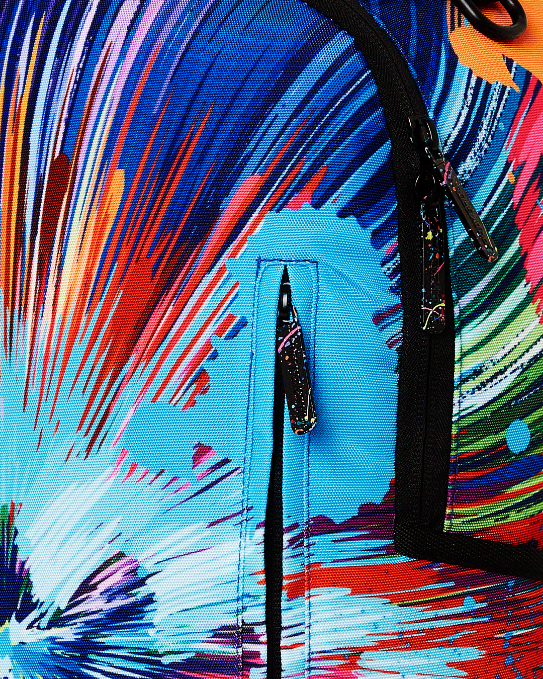 Front view of Vivid Adventure Designer Backpack showcasing side pockets.