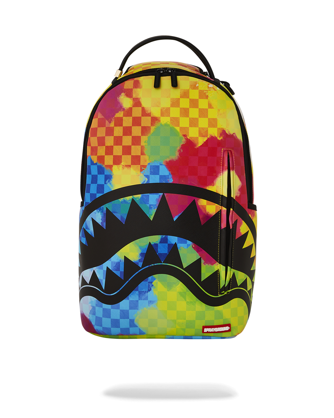 Front view of the leather laptop backpack with organized compartments