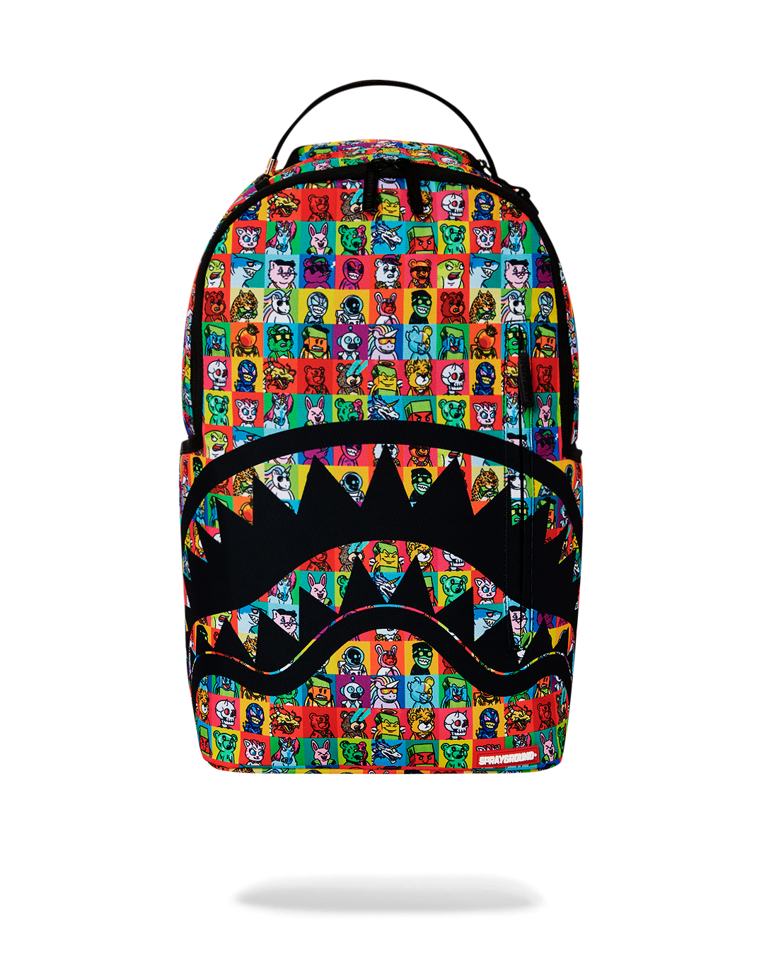 Backpack front view showing gold zippers and sleek silhouette