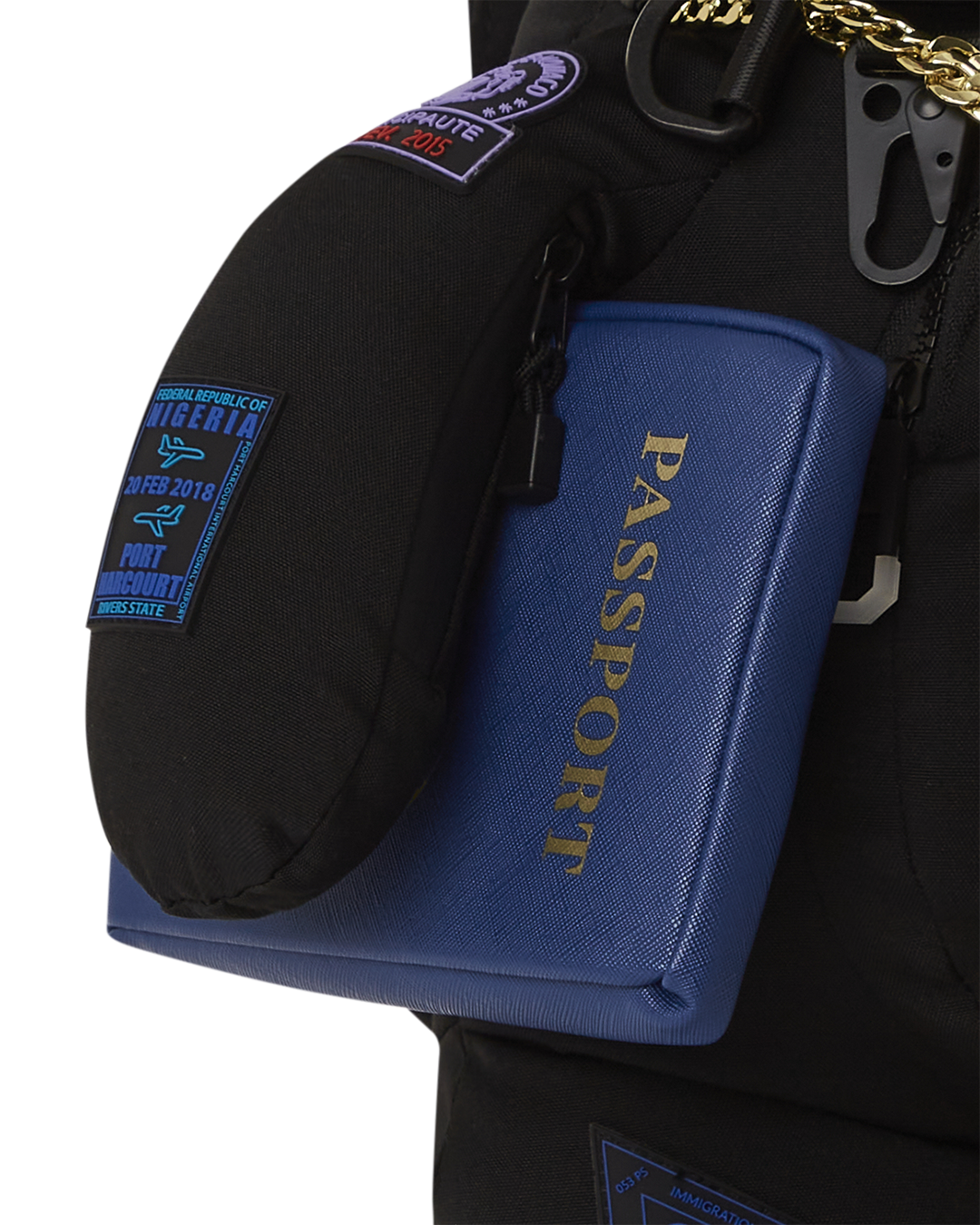 Side view of backpack with adjustable straps and back panel pocket