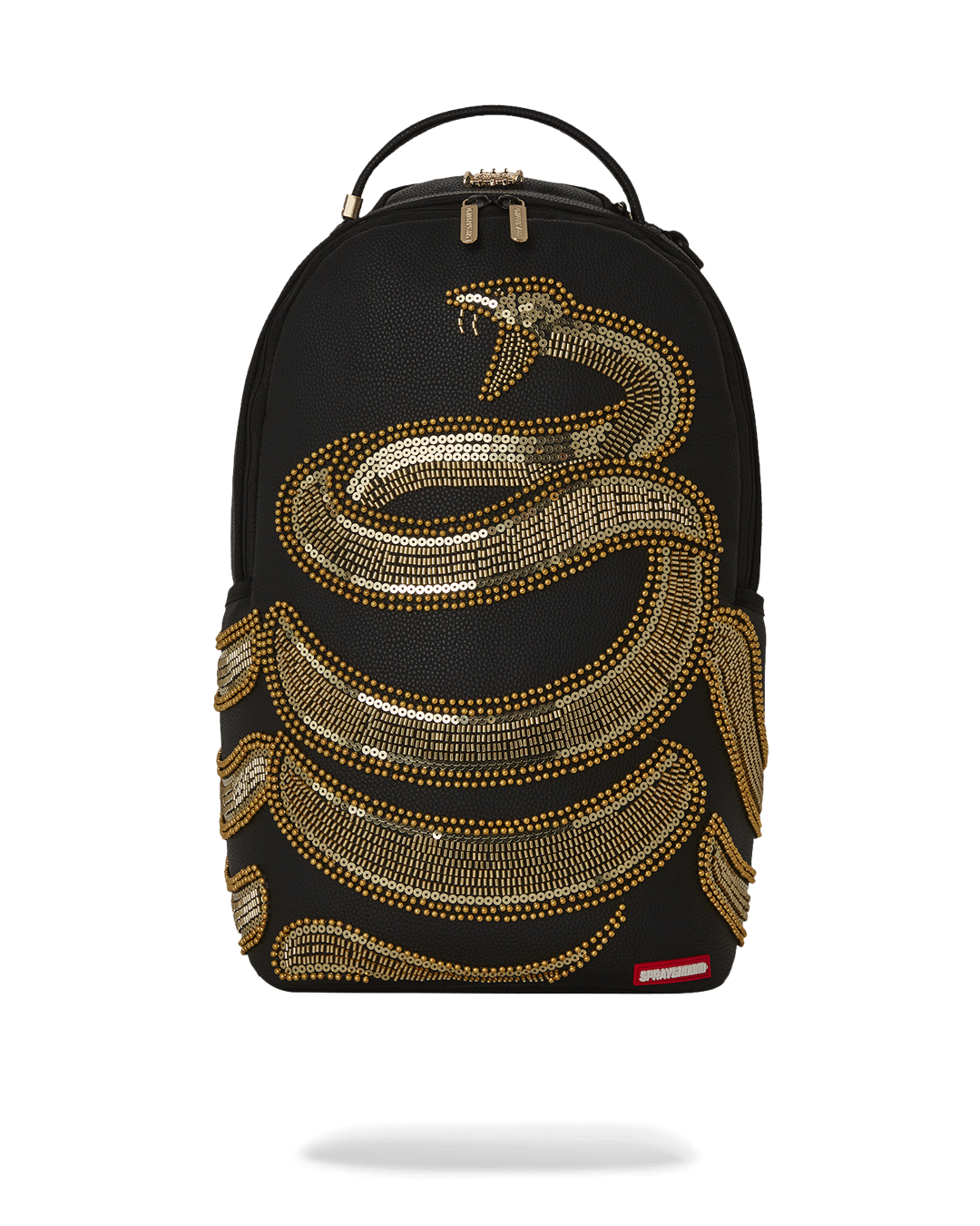 Faux leather backpack with African-inspired beadwork and gold accents, ideal for travel in Africa or city adventures