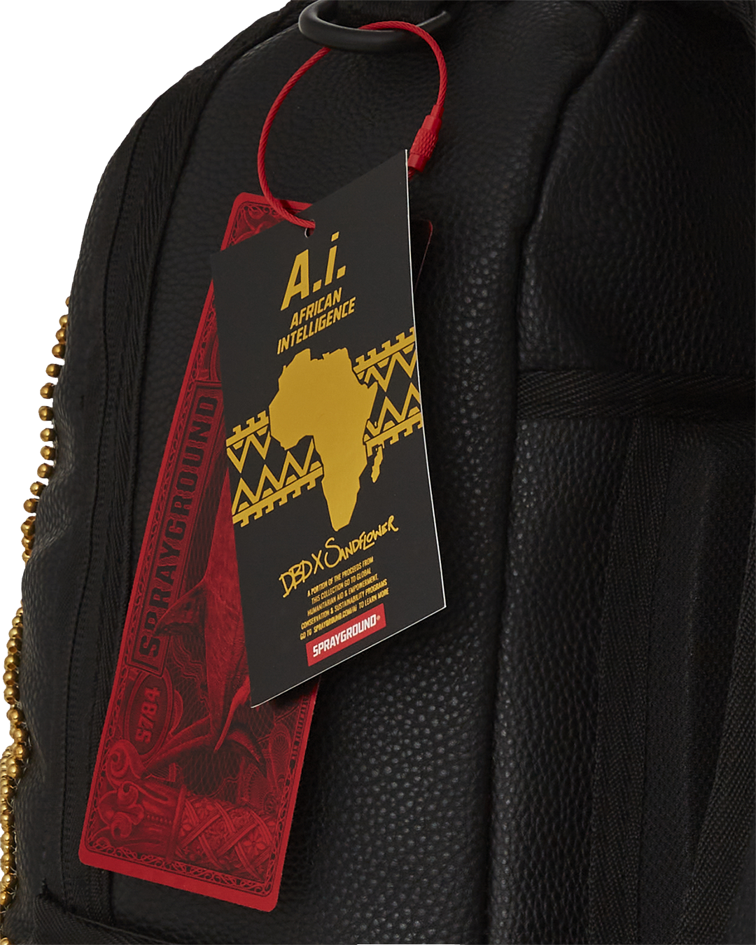 Side view of the designer backpack showcasing spacious compartments and adjustable straps