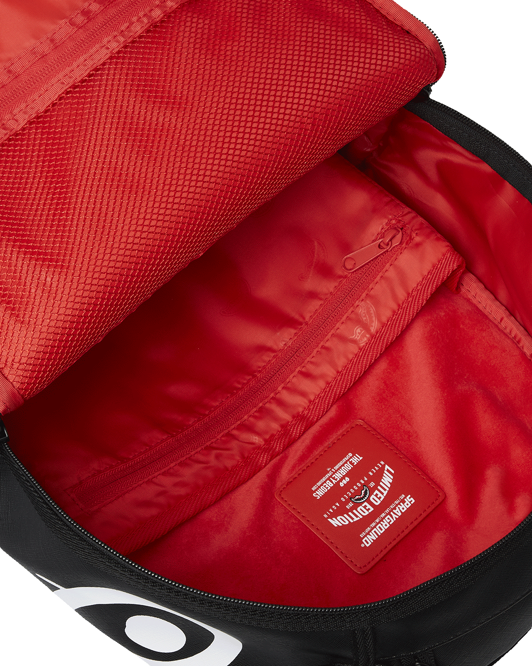 Interior view of the backpack featuring a velour laptop compartment.