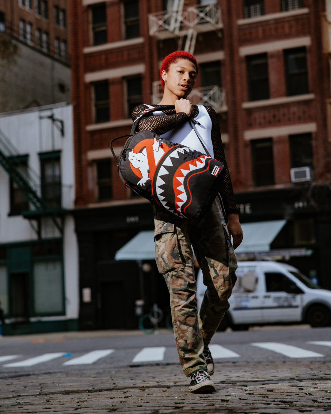 Front view of the Ghostbusters Shark Backpack with laptop compartment and trendy design