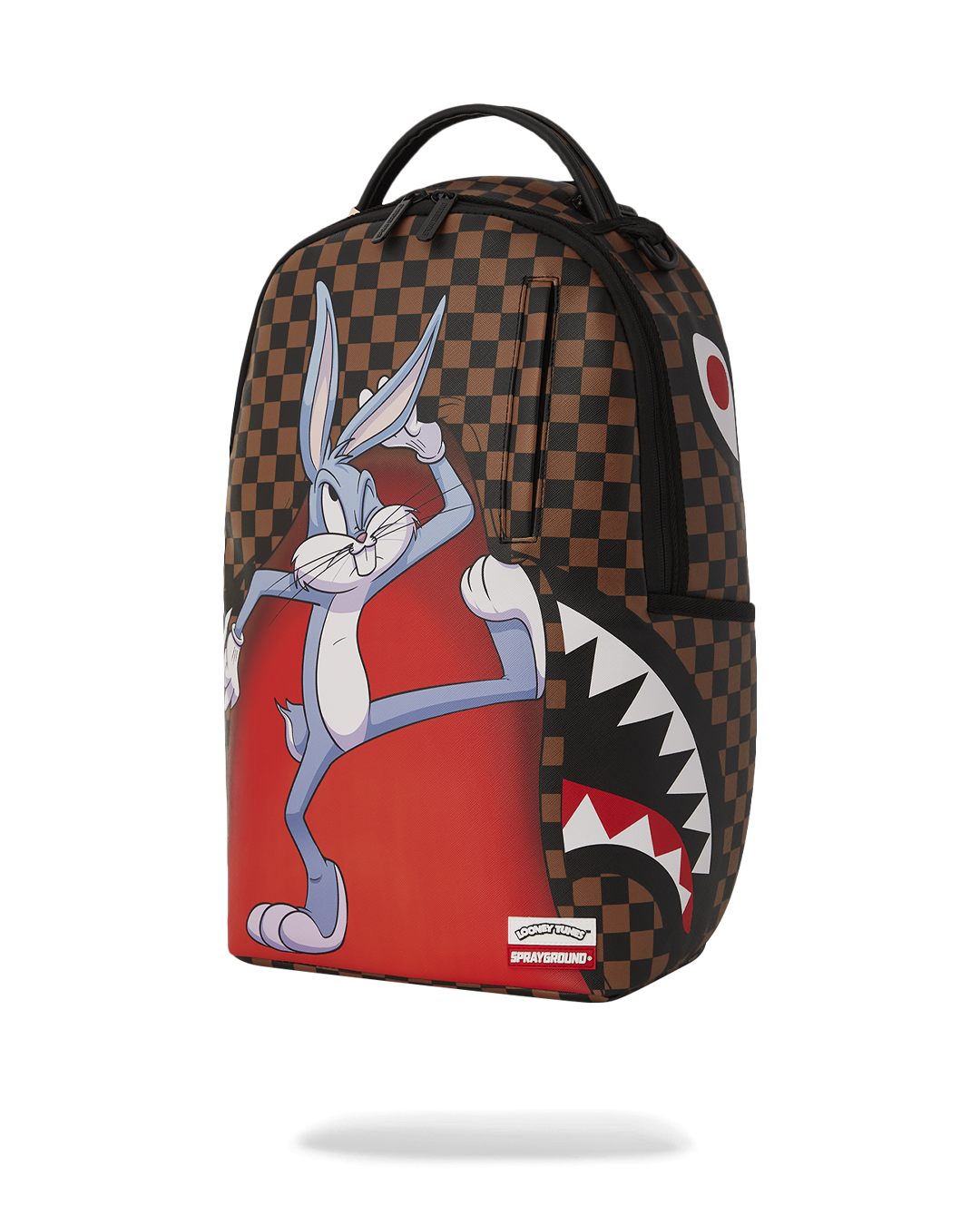 Bugs Bunny backpack with adjustable straps and side pockets.