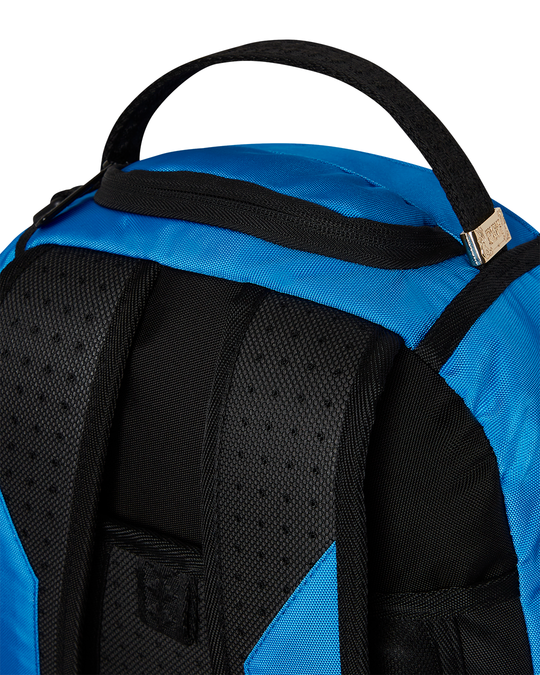 A clear Sprayground Backpack with Family Guy design, showcasing its multiple pockets and ergonomic mesh back padding.