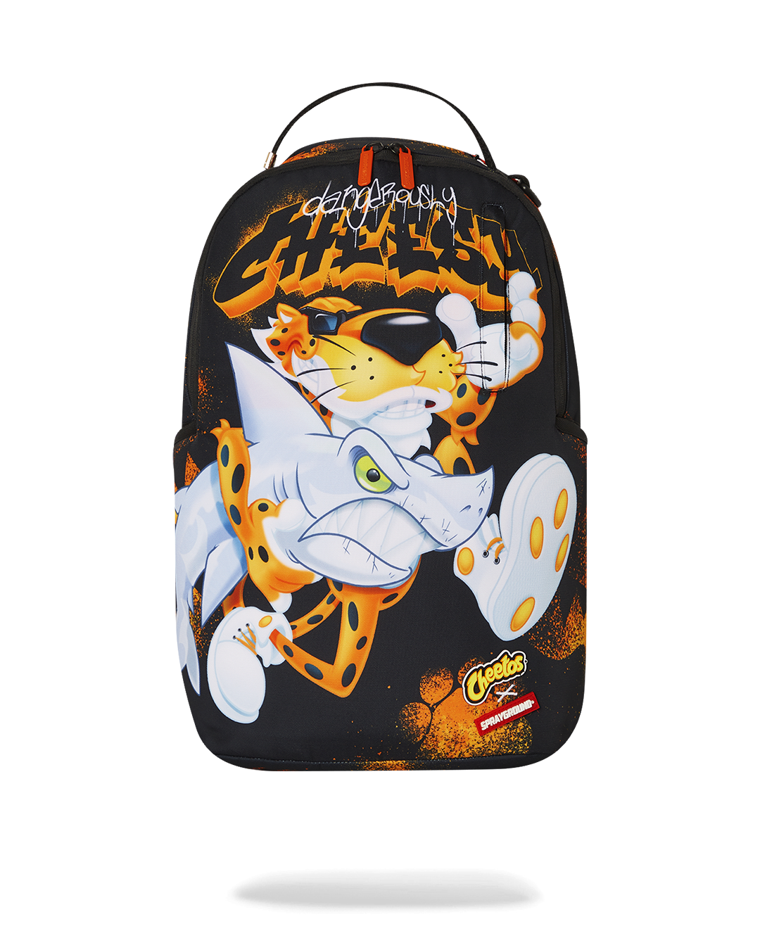 Cheetos Shark Runner Deluxe Travel Backpack with front zipper pocket and side pockets