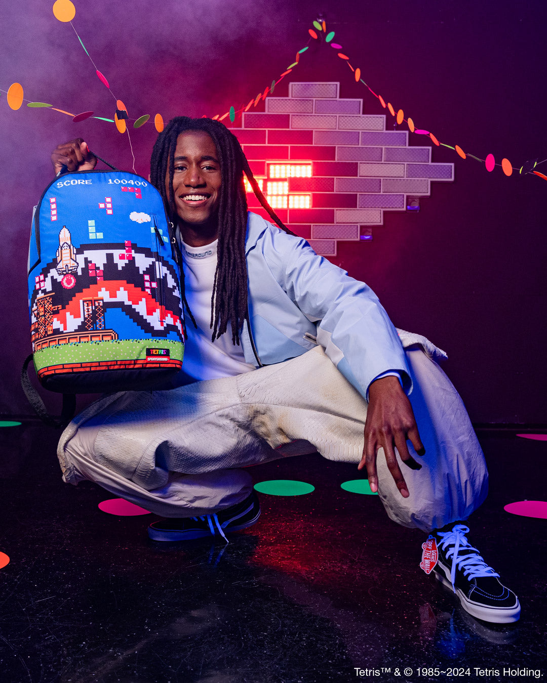 TETRIS Mind Games Limited Edition backpack with pink accents and ergonomic design