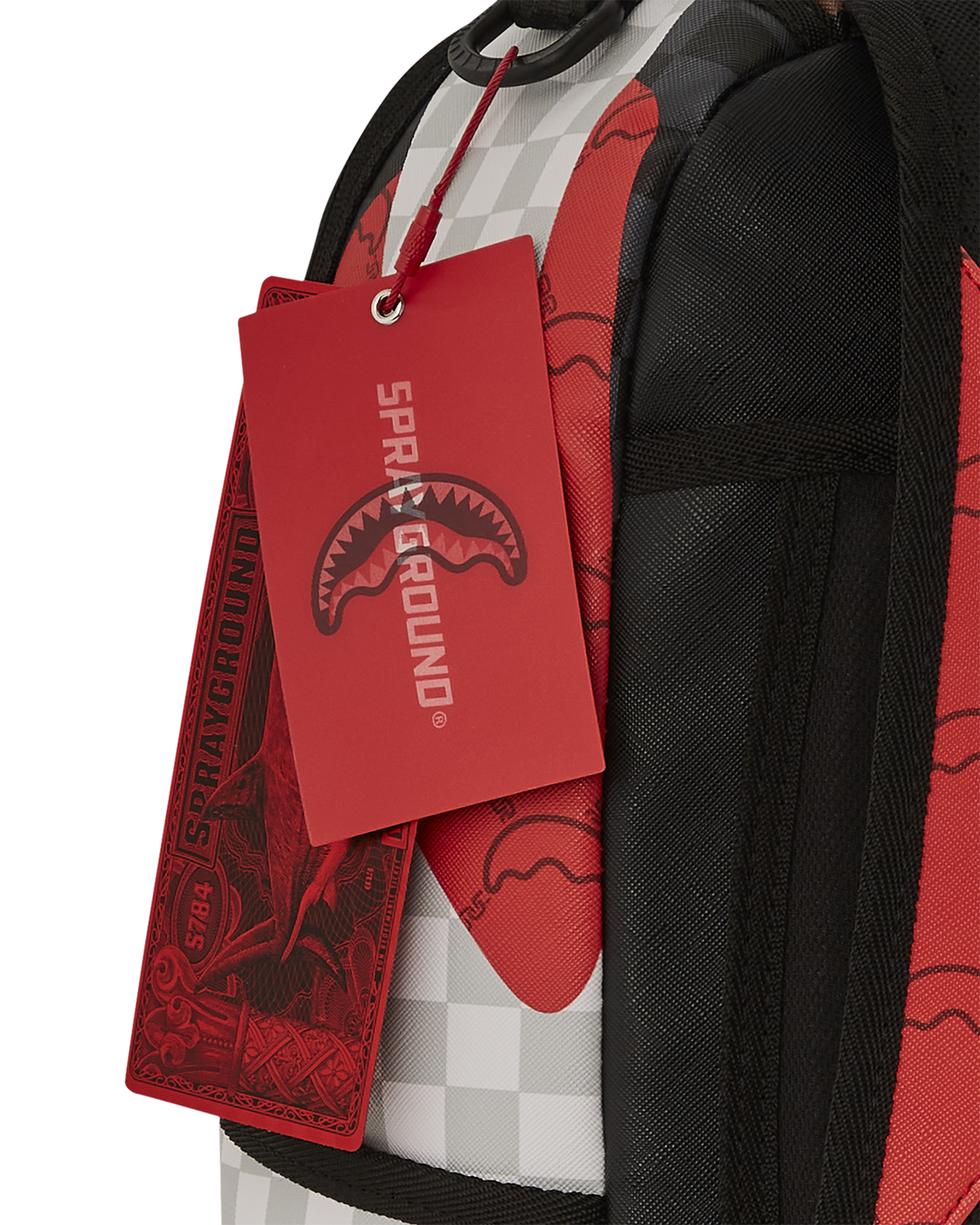 Side view highlighting water-resistant faux leather and adjustable straps