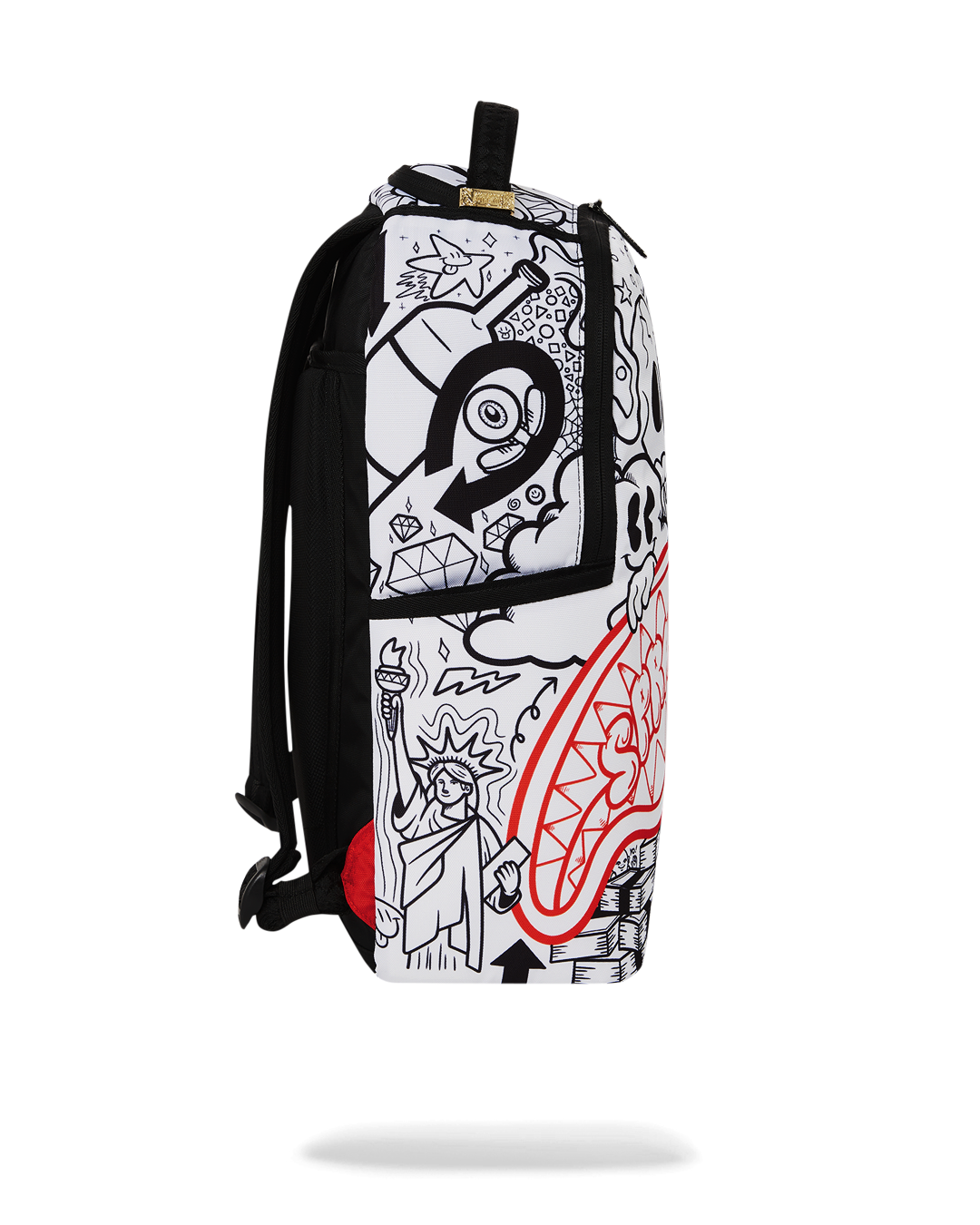 Interior view of the Dreamy Doodle Deluxe showing velour laptop compartment and organizer pocket.