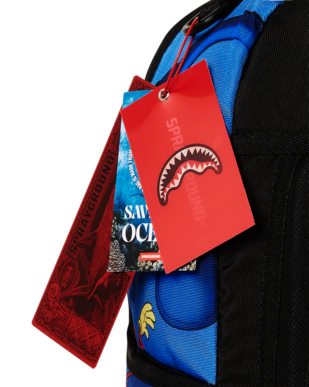Interior layout of the clear Sprayground backpack with laptop compartment.